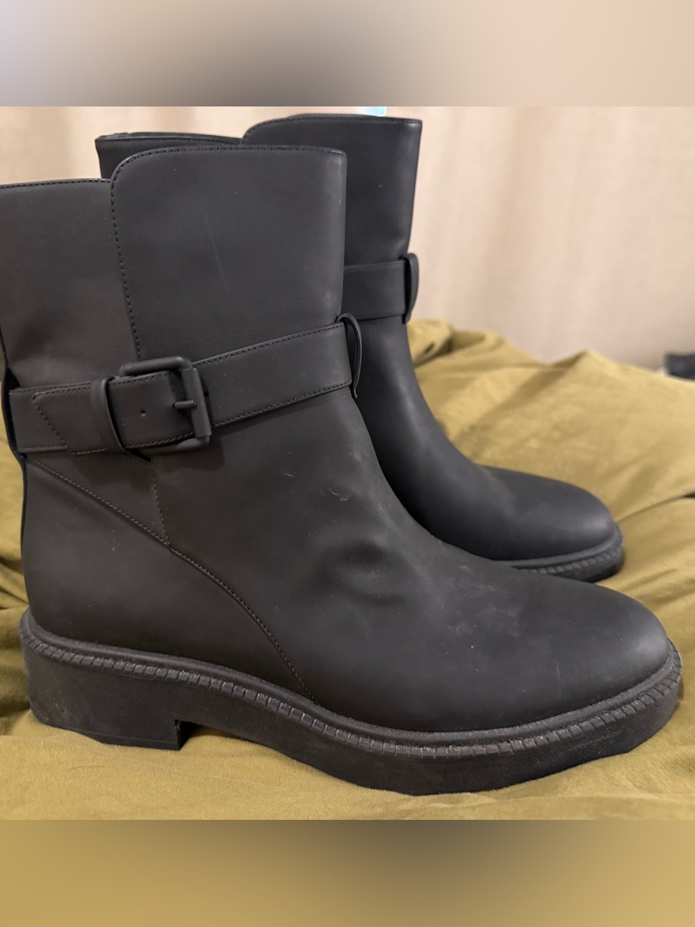 Vince Matte Black Buckle Strap Ankle Boots